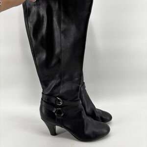 Naturalizer Fashion Boots Black‎ Tall Heel Comfort With Buckle, Size 8.5M
